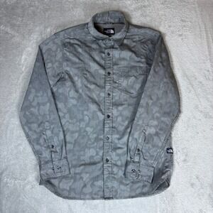 The North Face Shirt Mens M Camo Jacquard Button Down Long Sleeve Gray